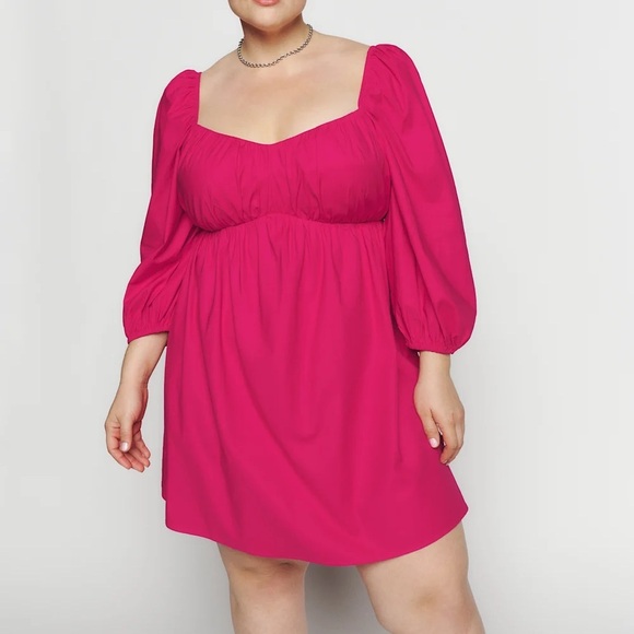 Reformation Dresses & Skirts - Reformation Farley Dress NWT Hot Pink Puff Sleeve Mini Size 20